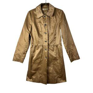 Susan Berman Womens Gold Button Front Trench Coat  Size 12 Quiet Luxury Preppy